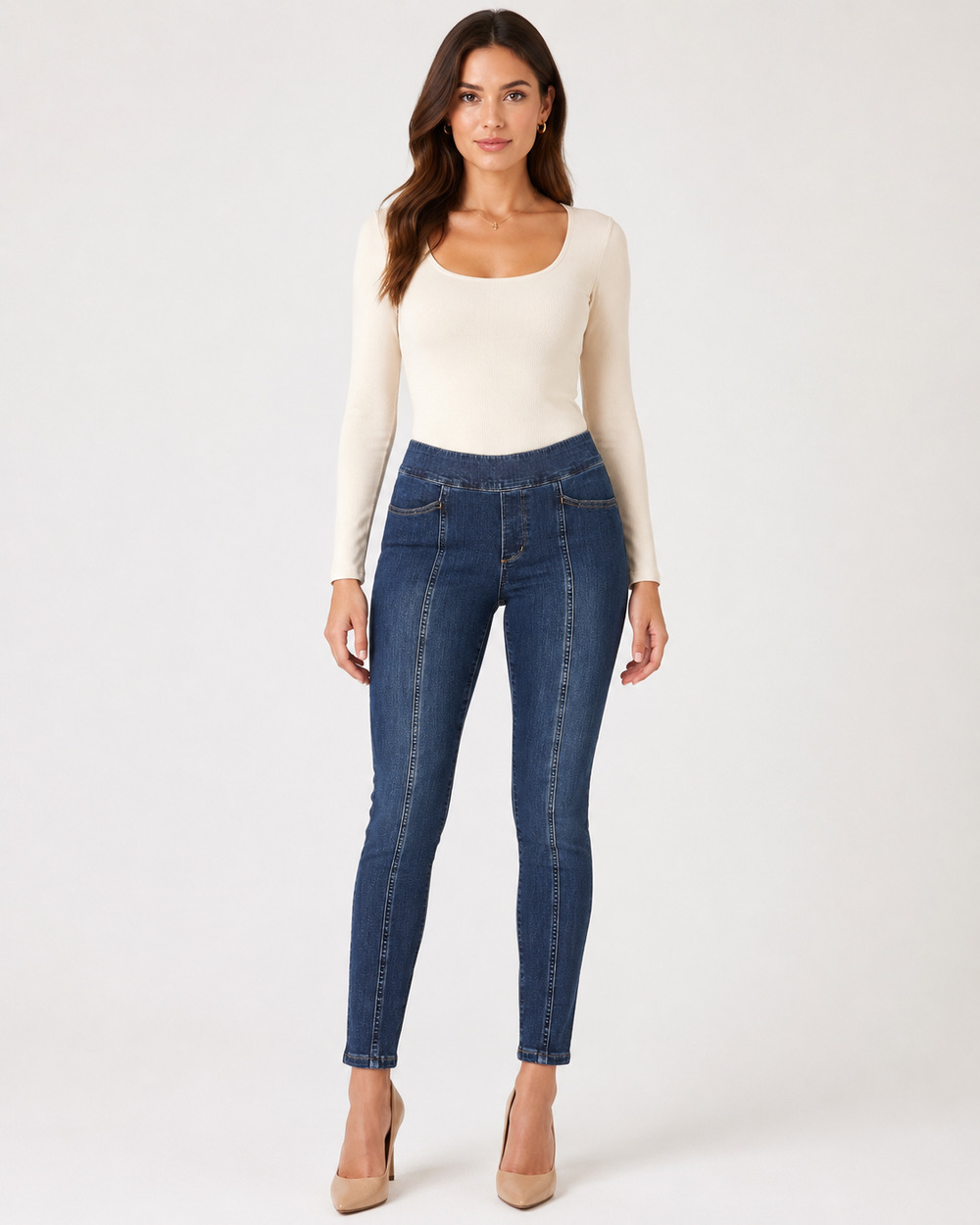 Duluth sz 6 stretch skinny pull on denim jeans career casual comfort cigarette